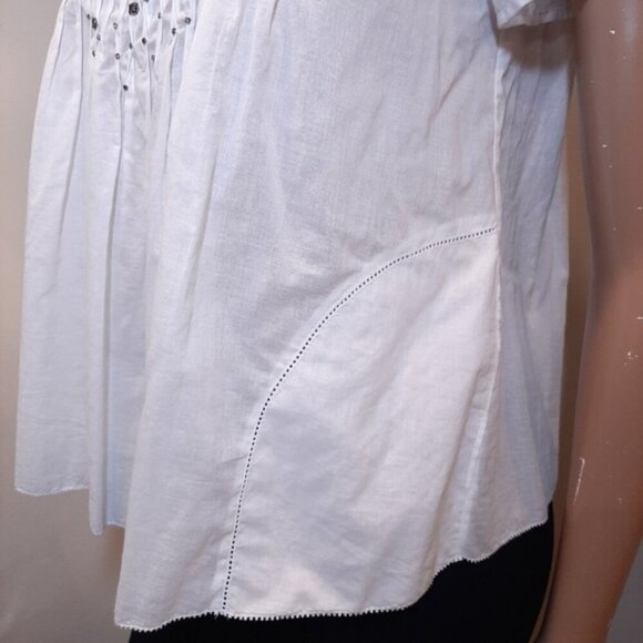 REBECCA TAYLOR Pintucked Blouse Short Sleeve Smoky Gem Embellished A-Line Top - Picture 6 of 14